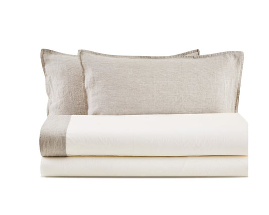 EKO LINO WASHED COMPLETO LETTO MATRIMONIALE IN COTONE CON BALZA DI LINO E FEDERE IN LINO | Biancoperla